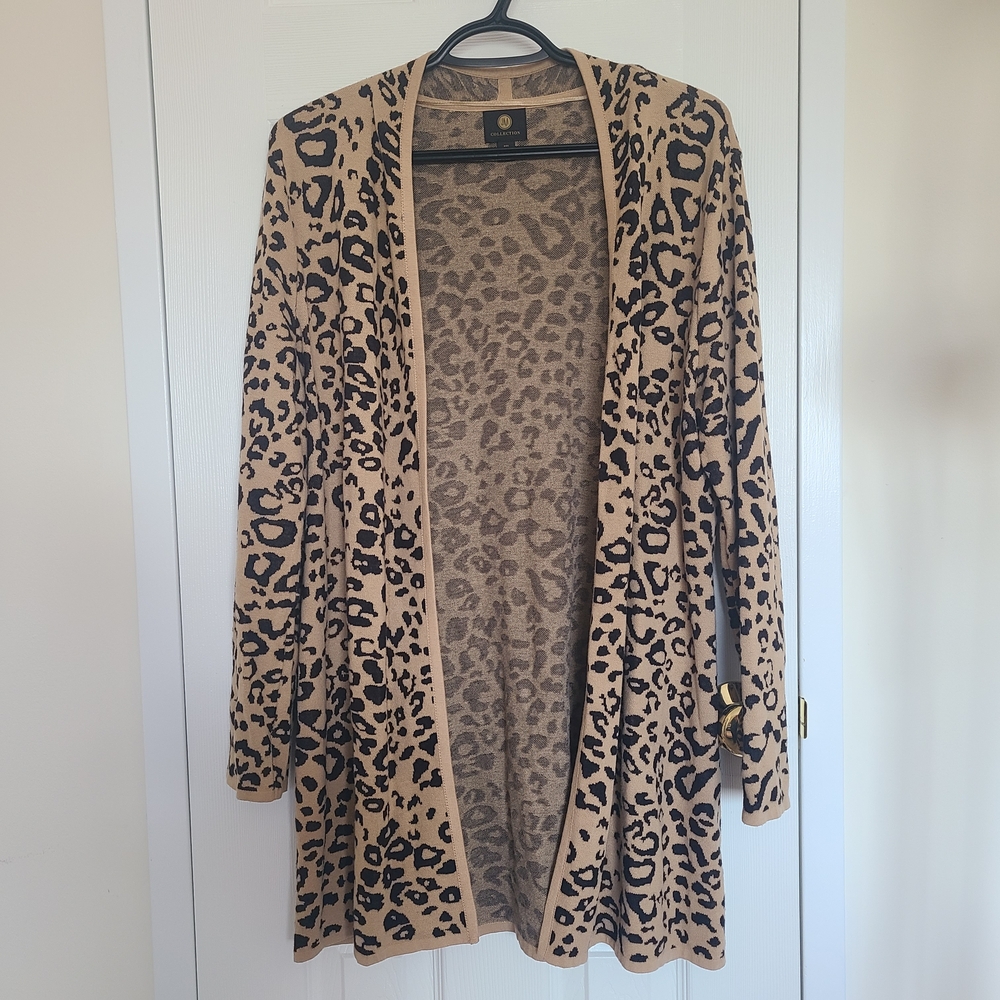JM Collection Leopard Print Cardigan - Beige and Black